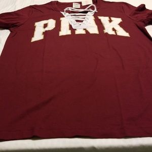 Maroon and white tshirt